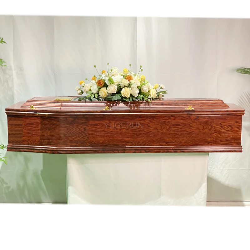 Factory Wholesale Great Britain Solid Wood Raised Lid Coffin Real Redwood Veneer Australia Funeral Coffin for Cremation Burial