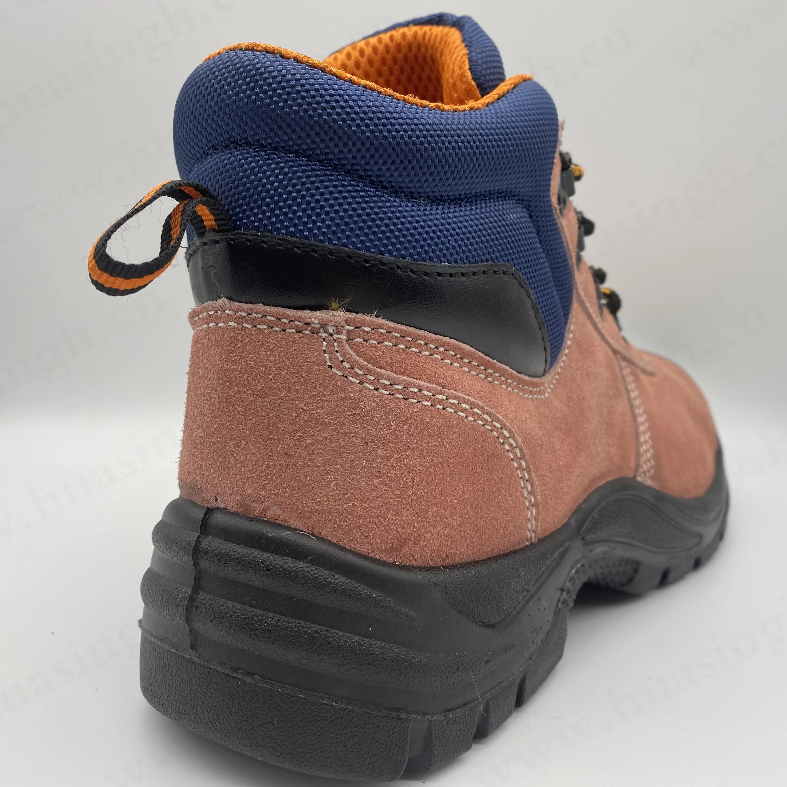 CMH,suede leather pink handle security shoes with metal clasp mid-cut PU/PU injection sole work safety boots HSB090