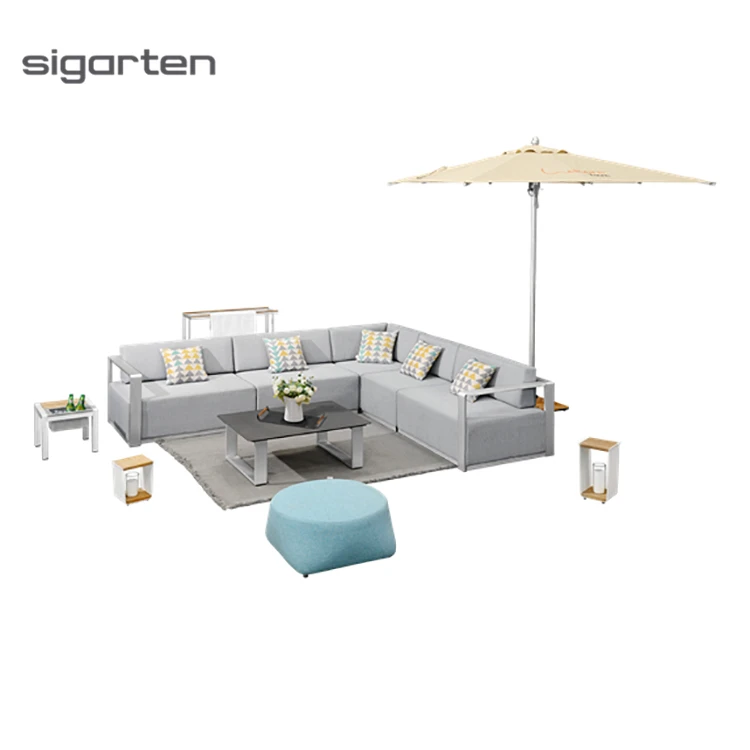 Sectional L shape brushed aluminum corner sofa set modern lobby office loose furniture