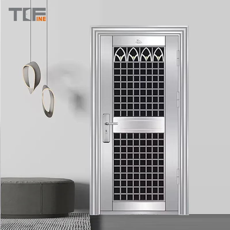 High Quality Manufacture Exterior Single Leaf Closer Iron Front Gate Designs Stainless Steel Security Main Door