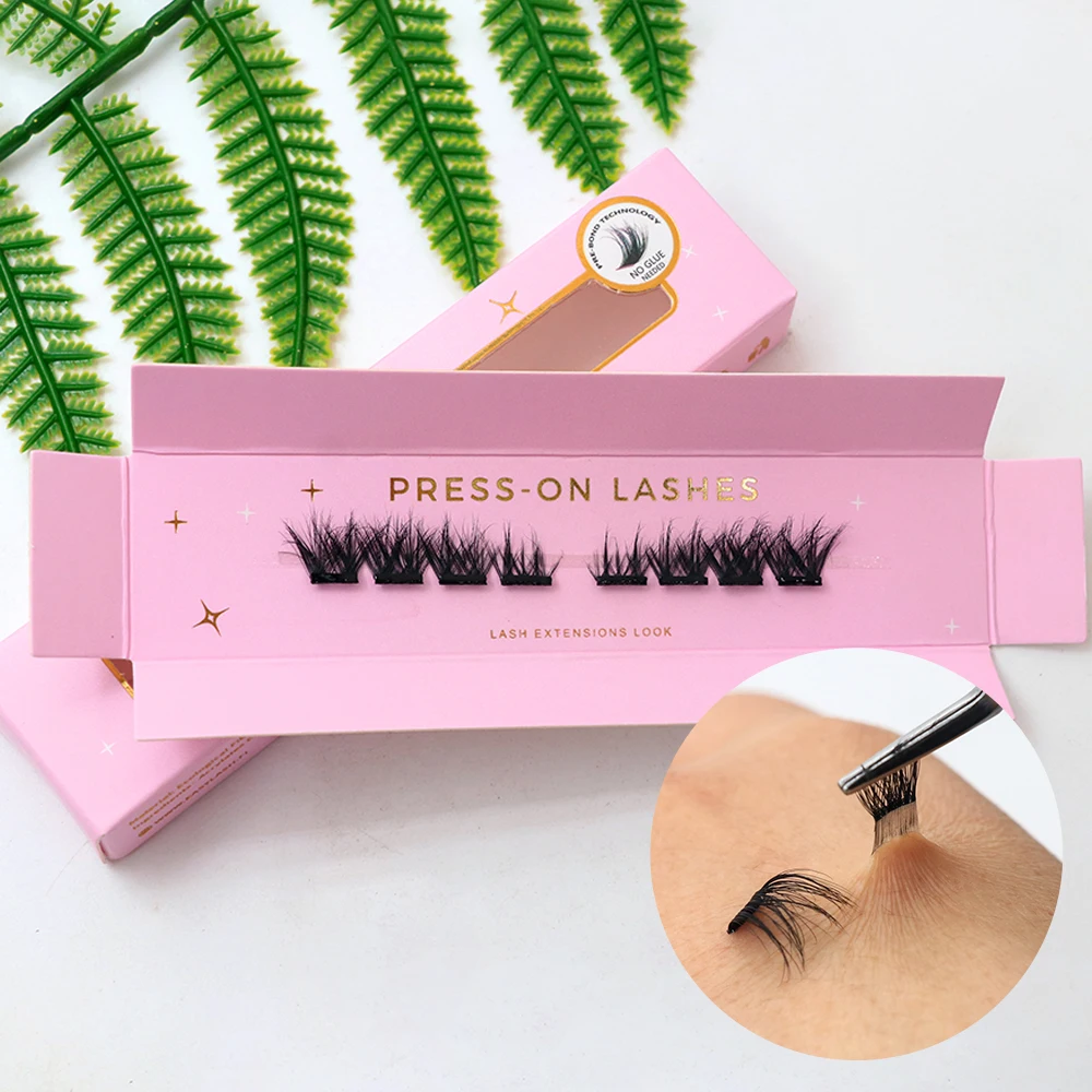 Pre Cut Handmade Superfine Band Clusters Eyelash Segments DIY Press On Lashes No Glue Needed Pre Bonded Adhesive Plant Fiber Box