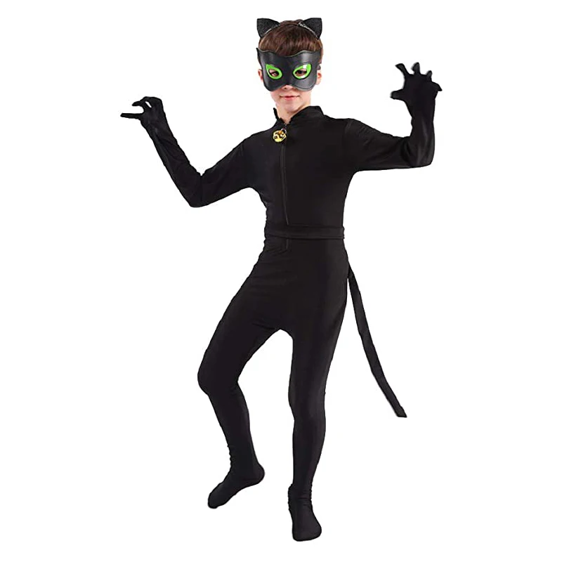 
Kids Reddy Black Cat Costume Halloween Birthday Gifts For Kids Adult COSPLAY Costume With Eye Mask And Belt Costumes For Kids Ch 
