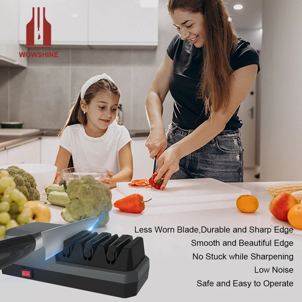 Professional Kitchen Electric Knife Sharpener - 3 Stages for Kitchen Knives with Diamond Abrasives and Resin Polishing