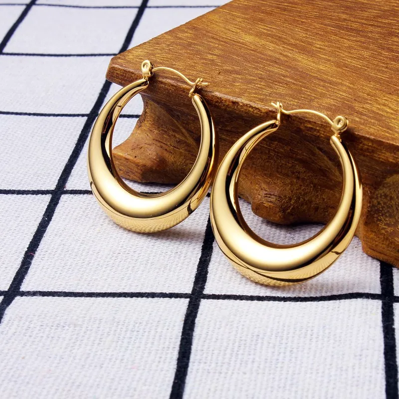 Statement Hollow Big Large Thick Chunky Earring Fashion 18k Gold Plated Stainless Steel Jewelry Hoop Earrings For Women 2021