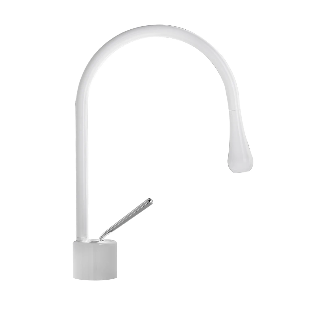 Eco-Friendly White Color Kitchen Sink Mixer Faucet Tap Single Handle Deck Mounted Goose Neck Kitchen Faucet