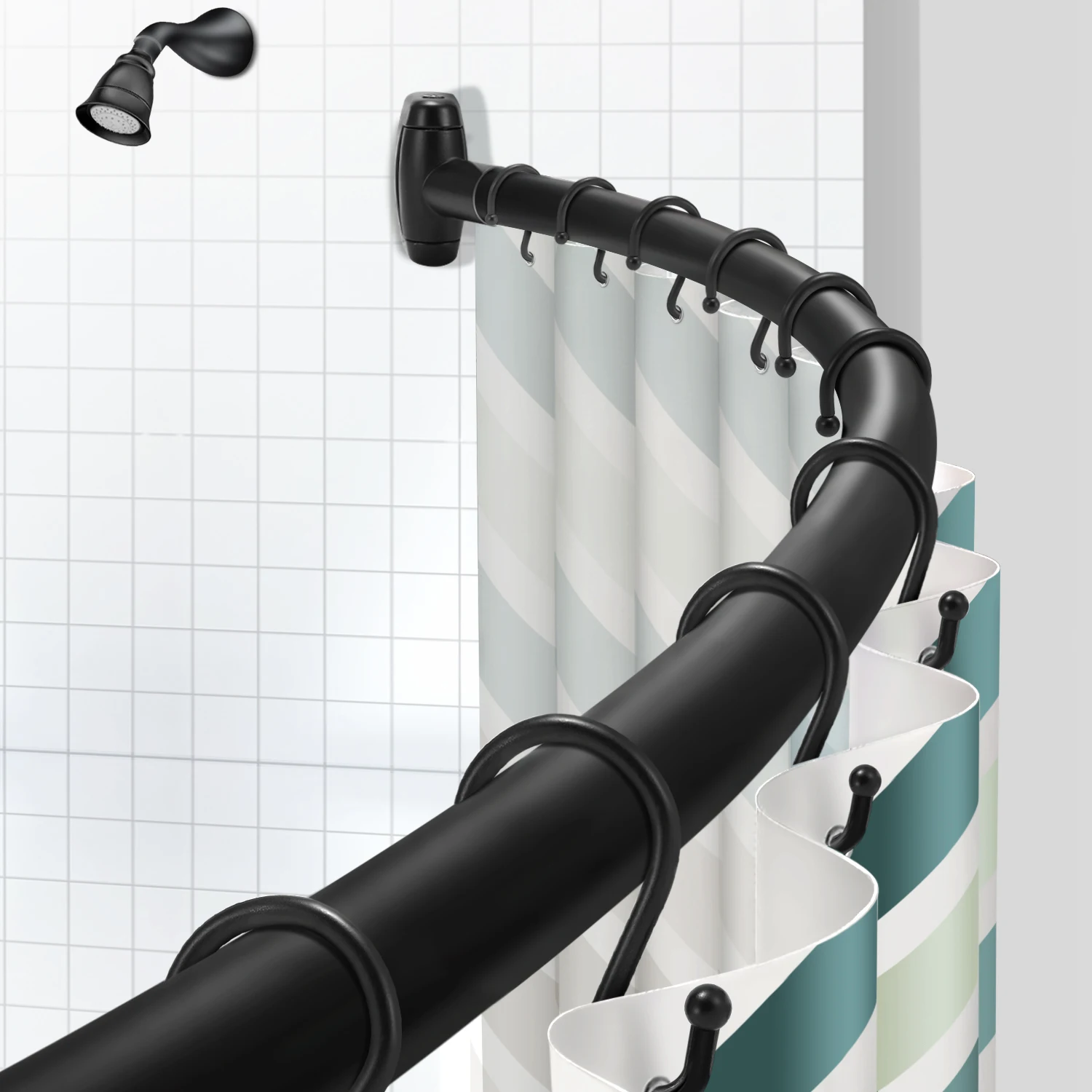 Curved Shower Curtain Rod Adjustable Black 48-72 Inch Wholesale Shower Accessories Rustproof Curved Shower Curtain Poles