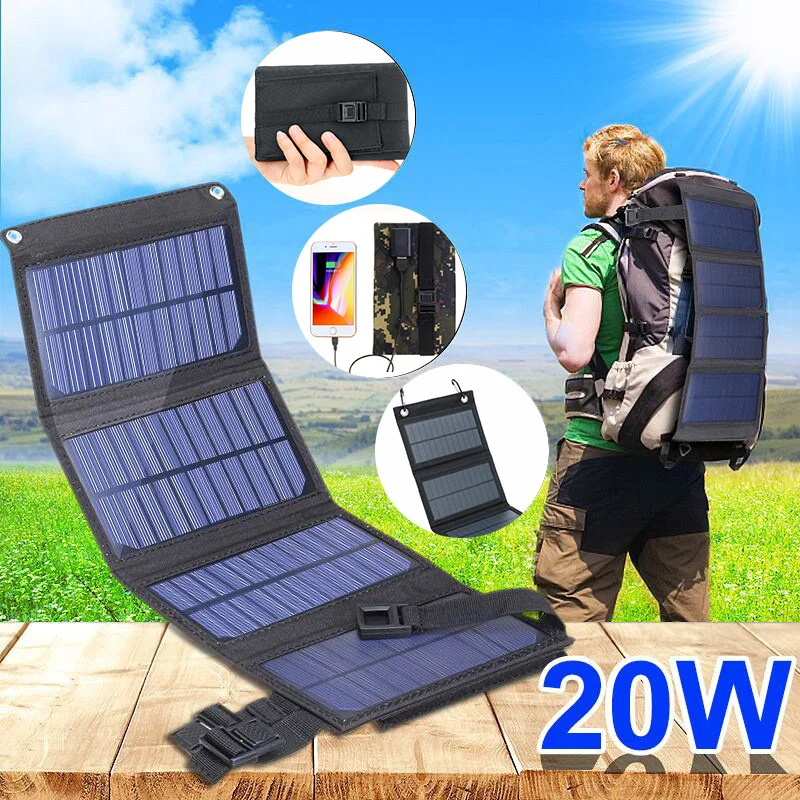 Водонепроницаемый 20W 5V складной USB зарядное устройство солнечной панели/Mini клетки мобильного телефона мощность батареи для Кемпинг пеший Туризм с карабином