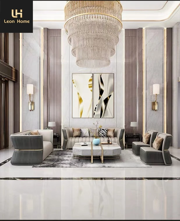 High quality leather sofa living room furniture 4 seater luxury design sofa