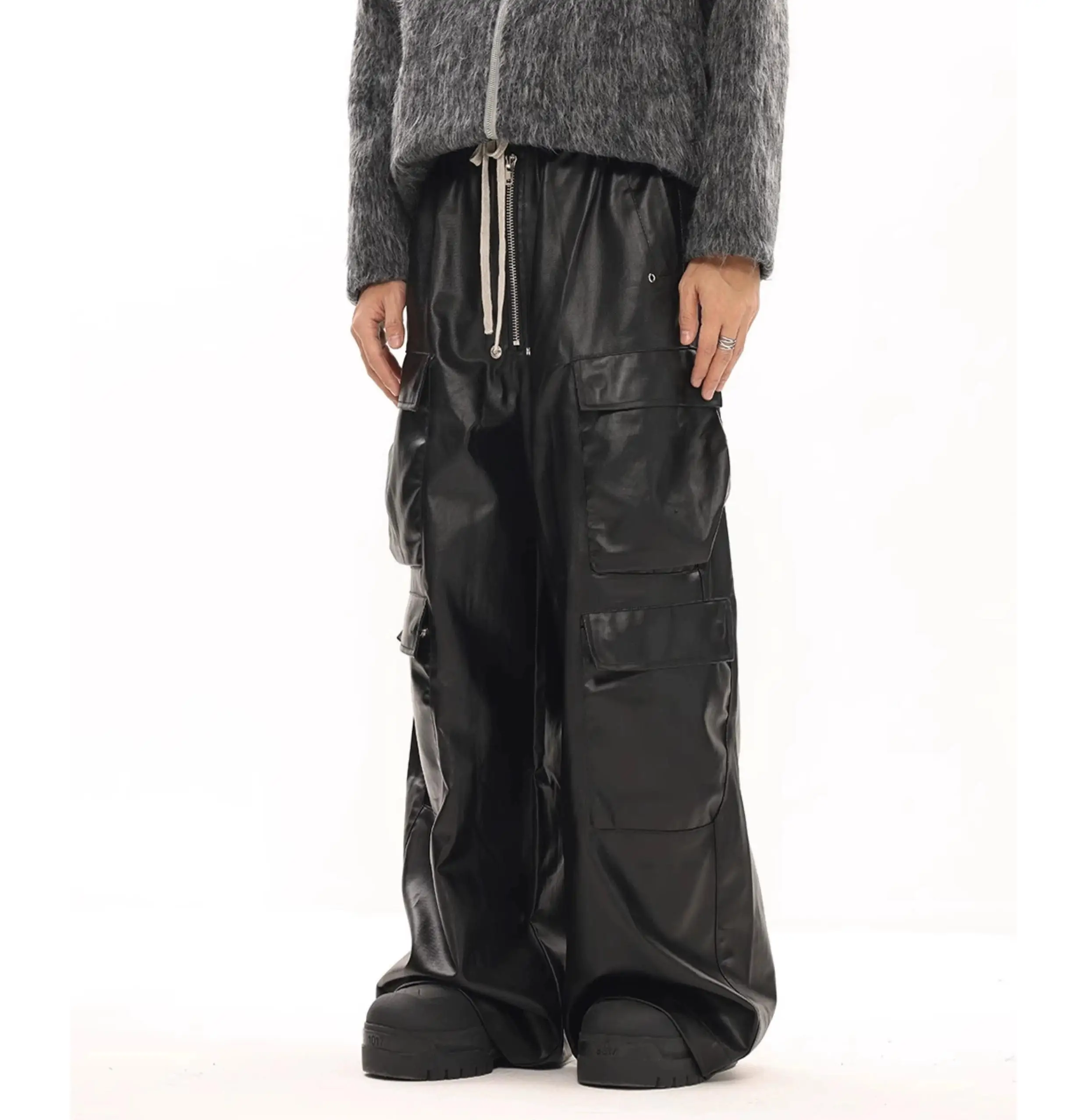 Black Wax coated Men Baggy Jeans Customization Skateboard Denim Y2K Brand Tag Men loose fit Pants wax denim Jeans for men