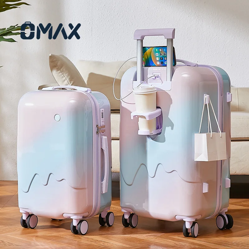 OMAX Suitcase Large Capacity Durable Password Travel Boarding Box High Color Value Gradient Ice Cream Luggage Case Luggage Sets