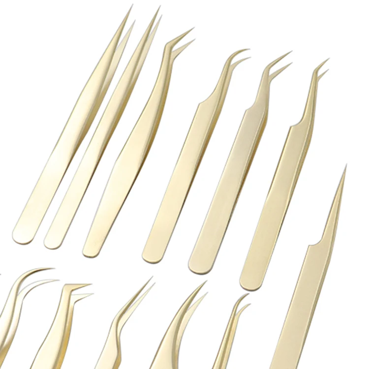 Wholesale OEM Newest High Quality Standard Stainless Steel Pearl Gold Eyelash Extension Tweezers