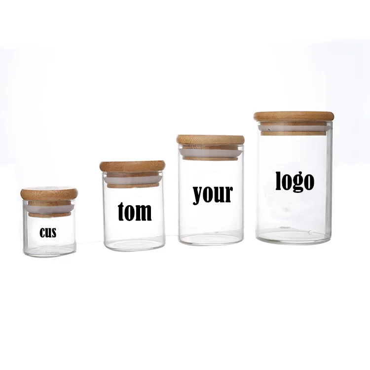 Yufan Wholesale Vintage Airtight Small Jar Smell Proof  Cover Packaging Food Storage Glass Bamboo Fiber Jar Lid Glass Container