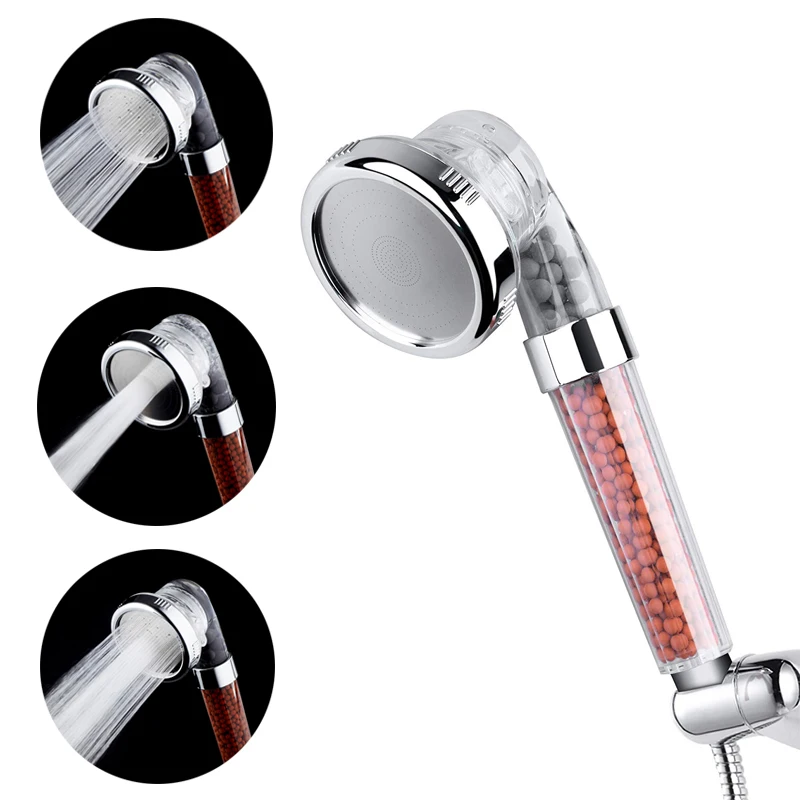 High Pressure Showerhead with 3 Setting, Water Saving and Stone Filter Beads Handheld Shower for Dry Hair and Skin Spa