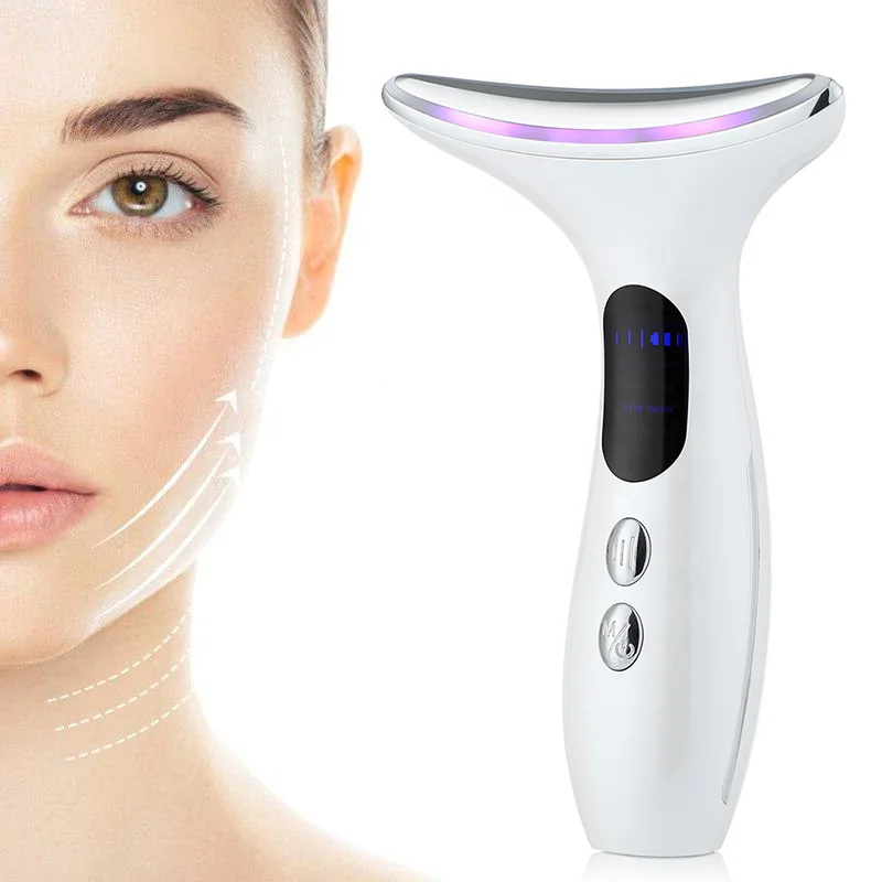 Home Use Portable EMS Neck Face Beauty Device 3 Color Lights LED Photon Neck Wrinkle Remover Device Face & Neck Lifting Massager