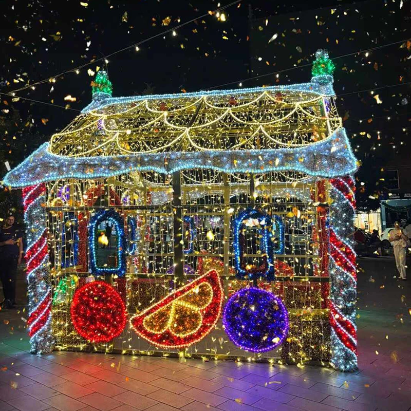 Outdoor Customized 3D LED Santa Hut Christmas Candy house Motif Lights Decoration