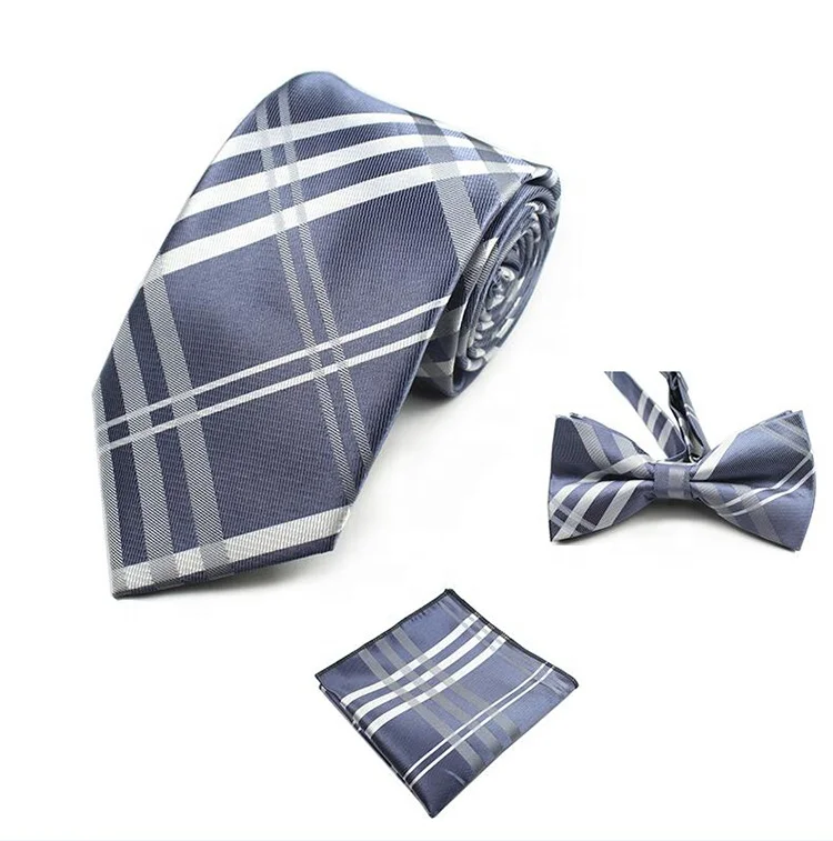 Mens Silk Tie Cravat Necktie 3-in-1 Set with Bowtie and Handkerchief Pocket Square Party Gifts for Men Wedding Dress Accessories