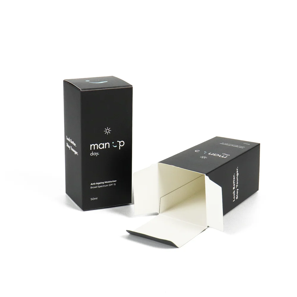 Custom Eco Friendly Biodegradable Product Cardboard Packaging Box Black Card Paper Skincare Cosmetic Suntan Lotion Paper Box