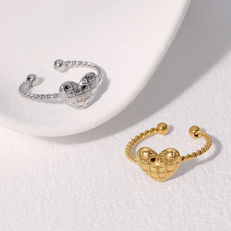 Minimalist 18K Gold Plated Fine Heart Finger Jewellery Stainless Steel Open Ring Set for Women Weddings Engagements Parties