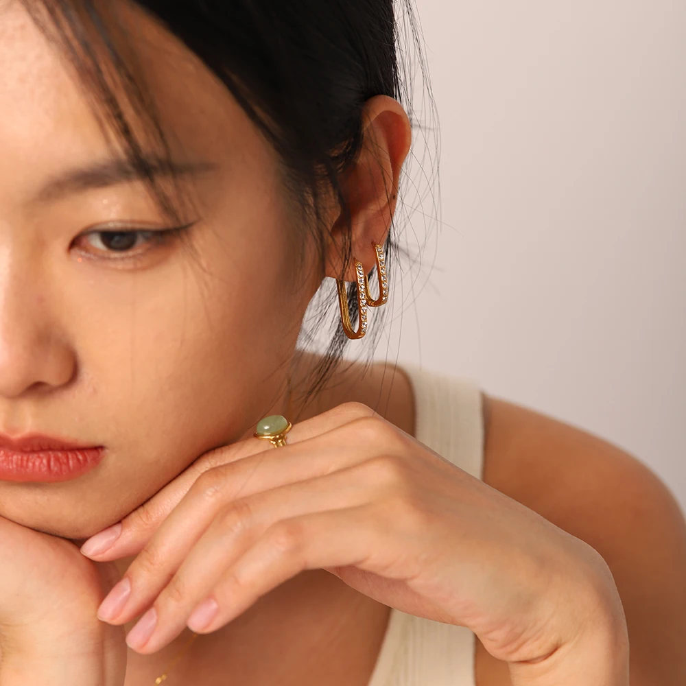 Dainty PVD Gold Plated Tiny Zircon Inlaid Stud Earrings Stainless Steel Opening Crown Flower Shape Earrings