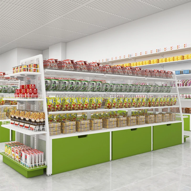 Factory Custom Candy Shop Shelves Double side Design Gondolar Display Racks Stand for supermarket Groceries and Snacks