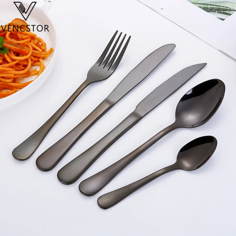 
Amazon Plated Gold Flatware PVD Titanium Fork Spoon Knife Stainless Steel Cutlery Set Kichan Set For Wedding 
