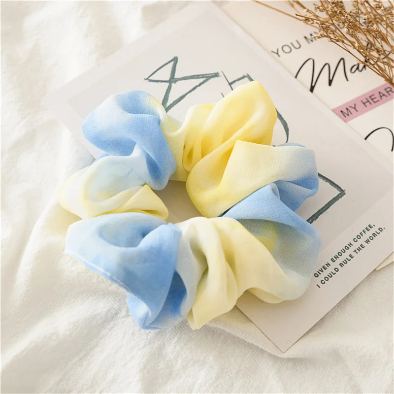 New Arrival Spring-Summer Tie-dye Print Chiffon Elastic Hair Tie Hair Scrunchies Retro Gradient Color Hair Scrunchies