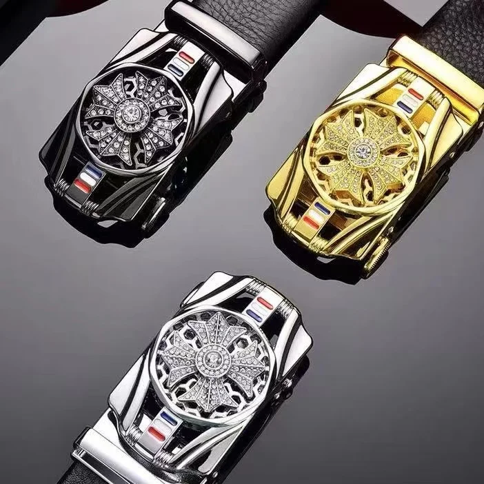 Lucky Luxury Men Belts with Rotatable Automatic Buckle PU Leather Belts for Daily