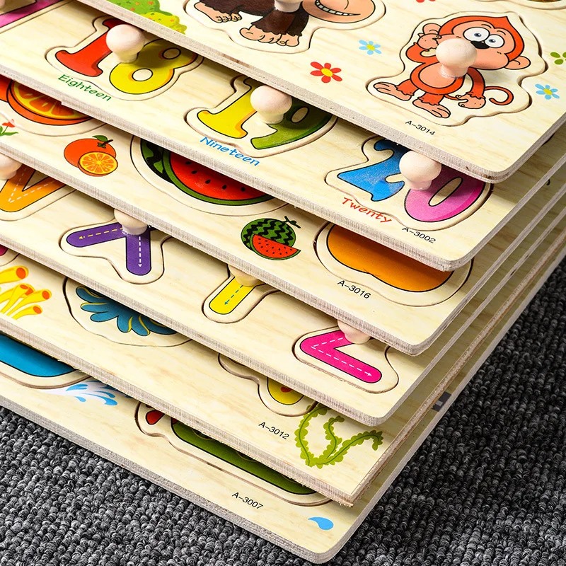 Alphabet Shape Numbers Fruits Sea Animals Wooden Puzzles For Kids