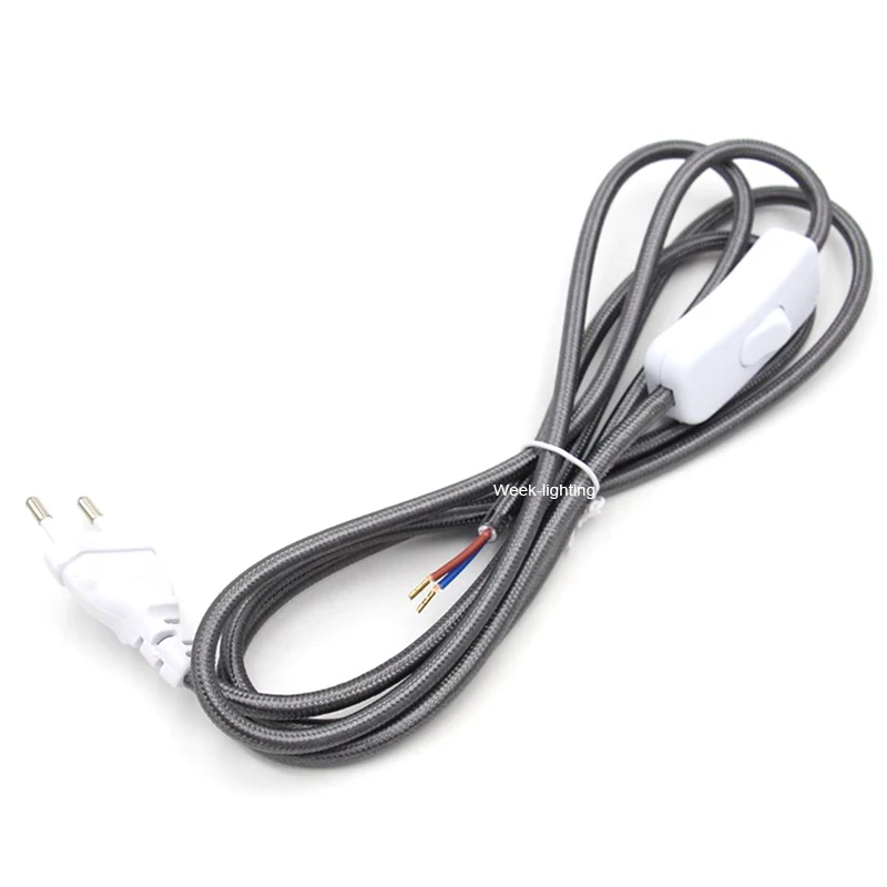 AC 110V 220V 2 Prong Plug Power Cord With Inline Switch Fabric Covered Extension Electrical Cable For Lamp Light - Golden