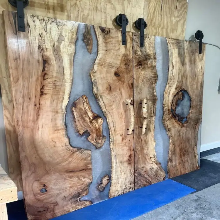Epoxy Resin Sliding Wood Door  Use For Home Living Room Dining Room