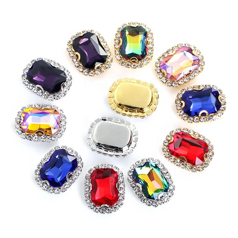 Manufacture Bulk DIY Gold Base Drill Rhinestones Chain Supplier Royal Square Shape Glass Claw Crystal For Dress