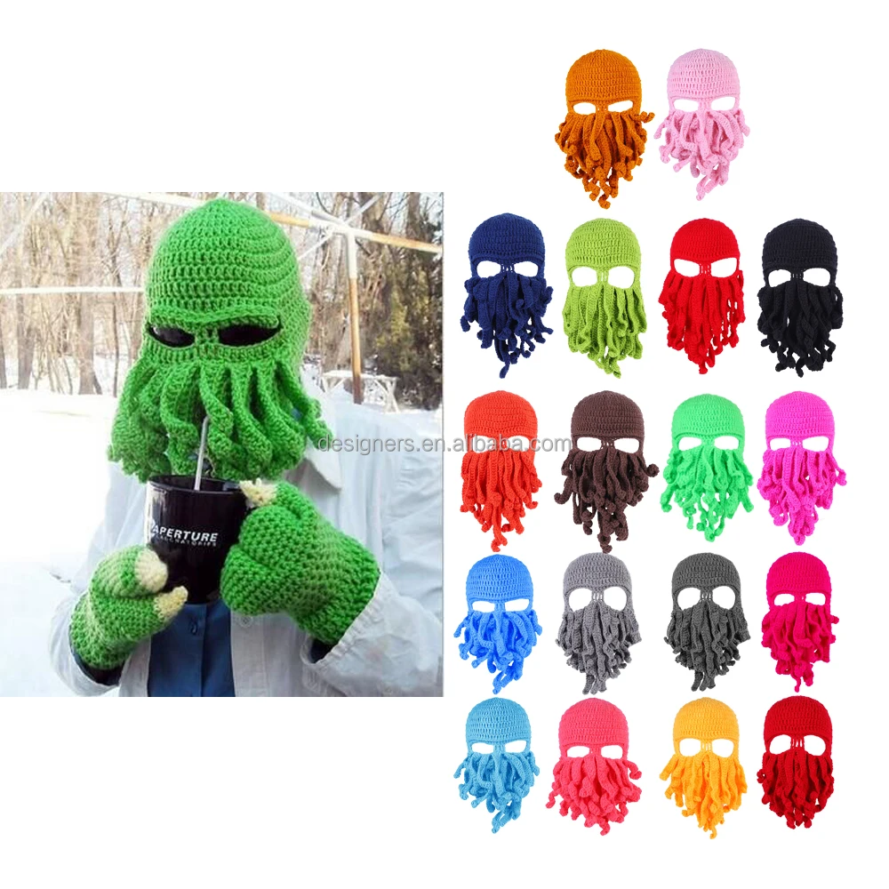 Wholesale Unisex crochet Bread windproof hat caps cthulhu knit beanie ski mask octopus knitted hat