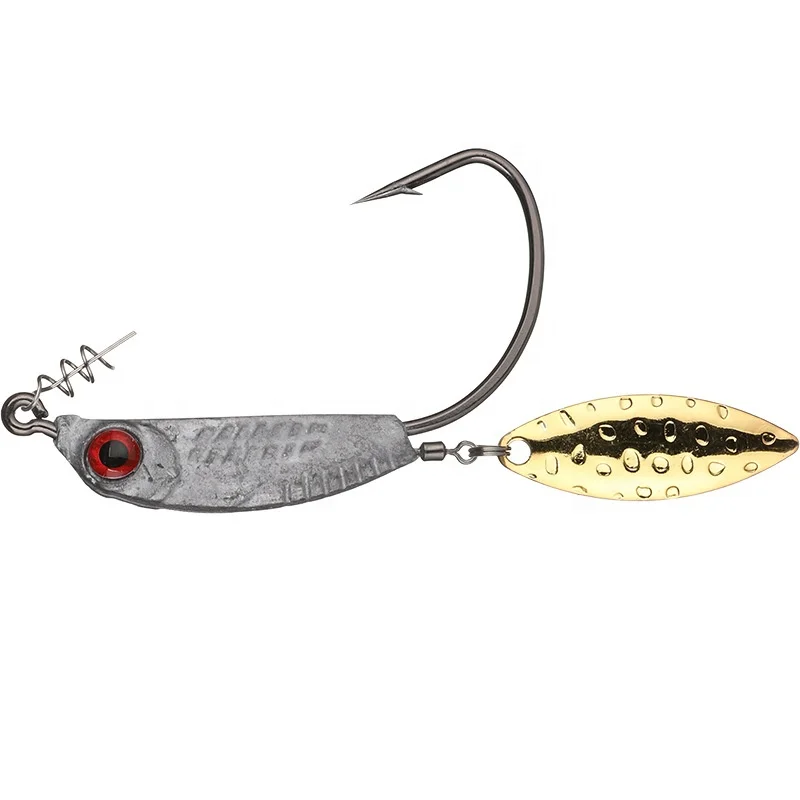 3pcs 3D Eyes Jig Head Fishing Hooks with blade Fish Like jig hooks with spinner