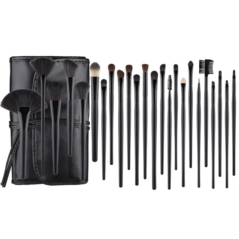 Cosmetic Makeup Brushes Set Portable Foundation Brush 24pcs Black Kabuki Eyeshadow Concealer Lash Blush Brush with Case