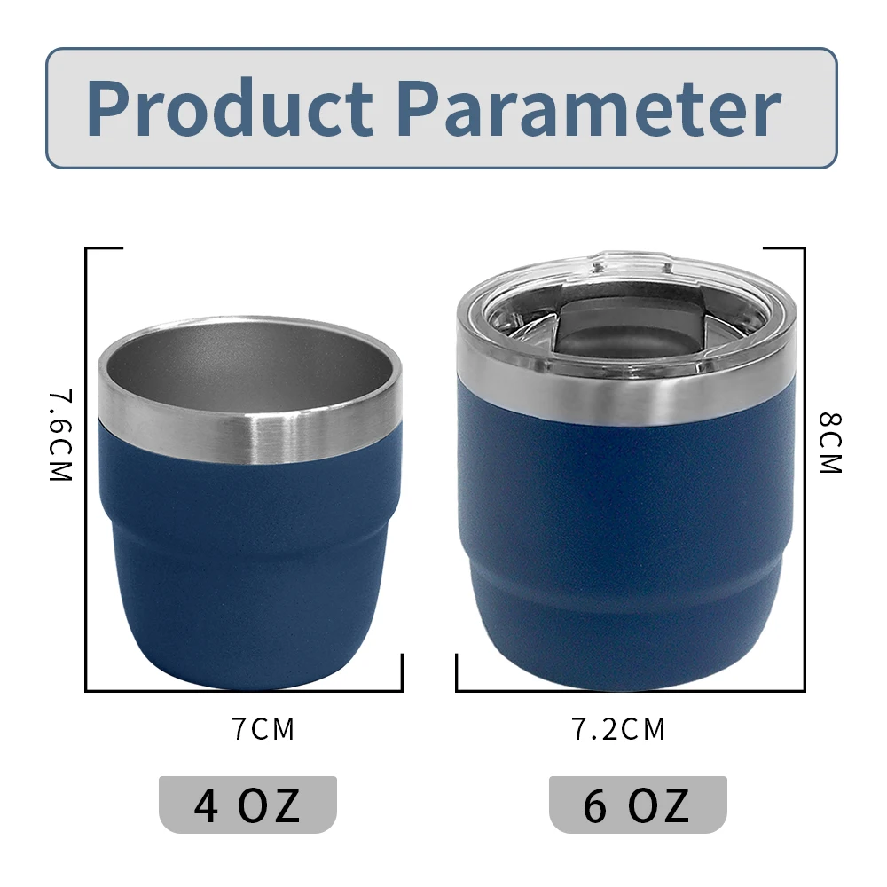 Mini Bar Cup 4oz 6oz 8oz Vacuum Insulated Reusable Metal Stainless Steel Coffee Cup Customized Stackable Coffee Mug