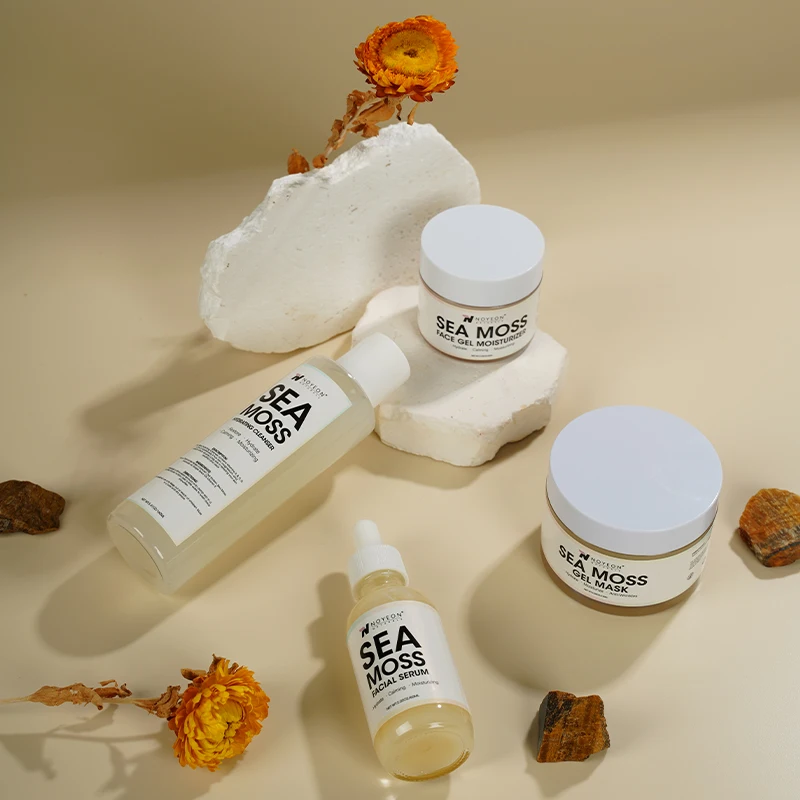 Brand new LOW MOQ Private Label Sea moss Face care kit cleanser,Acne Serum and Cream for wholesale