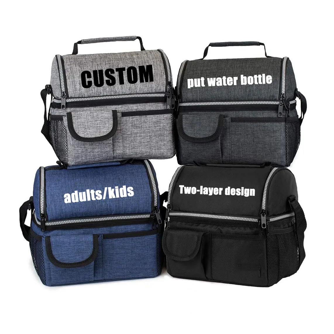 Custom children 2-sided access school cooler bags insulated waterproof reusable water bottles kids lunch box set with bag