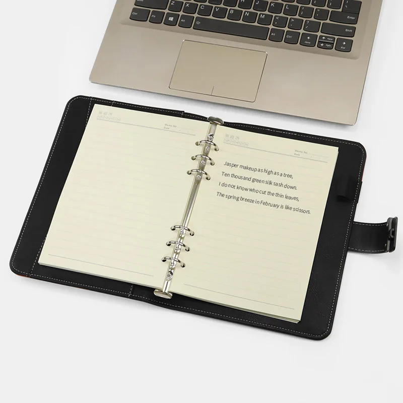 Custom Logo A5 Loose Leaf Pu Leather fingerprint Lock notebook Hard Cover 6 Binder Diary Notebook with fingerprint lock