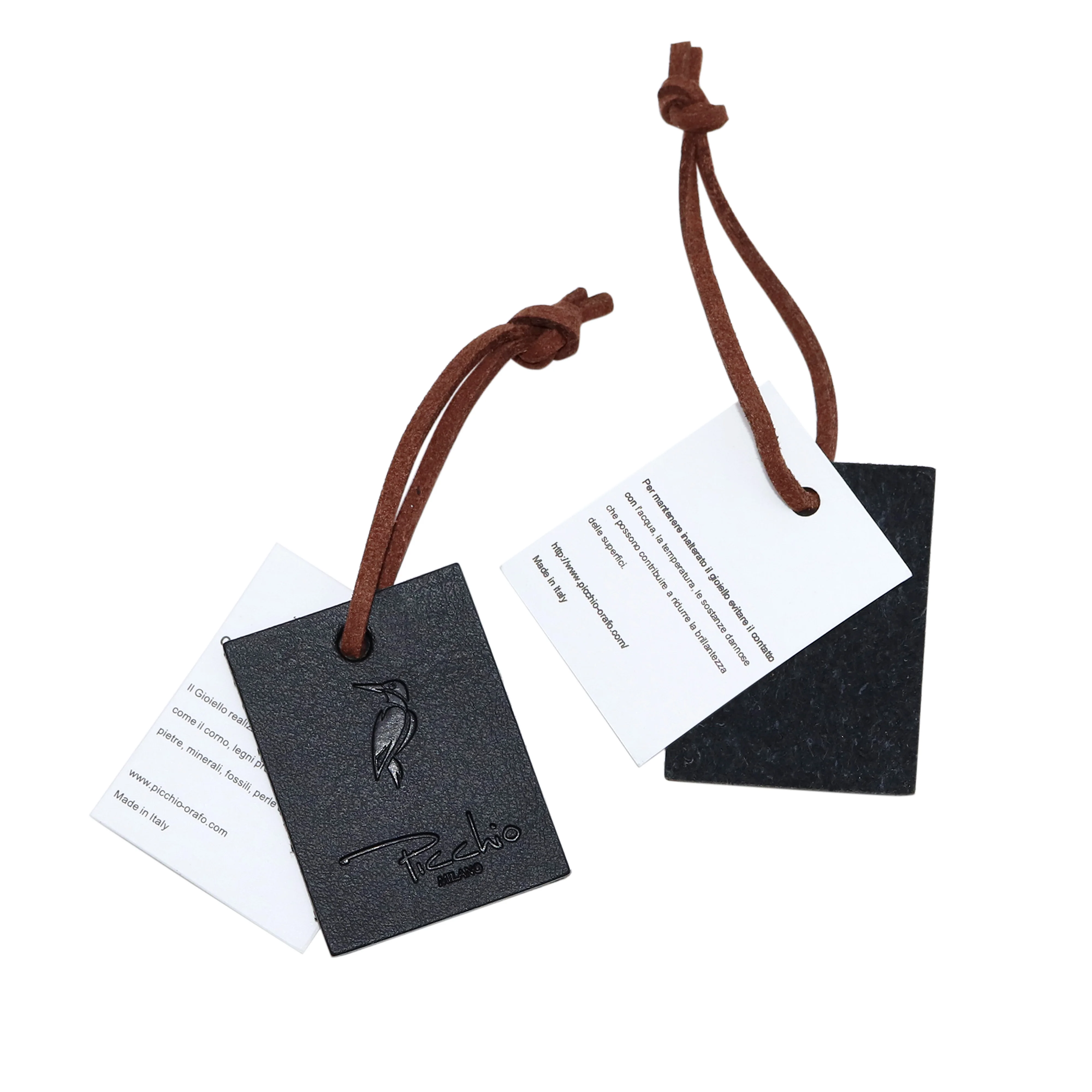 Top Quality Black Color Embossed Logo PU Leather Hang Tag With Ball Chain