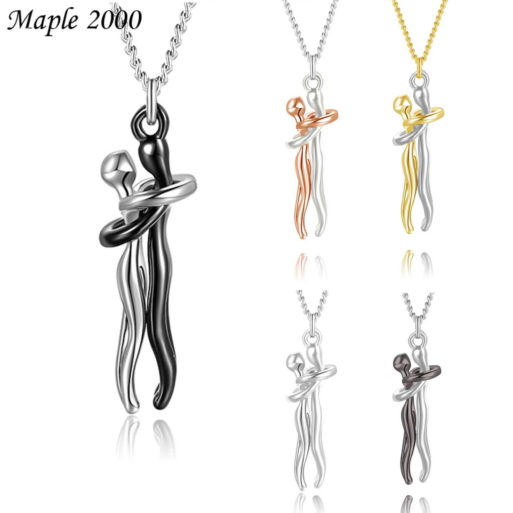 2024 New Hot Sale Brass Hug Shape Pendant Couple Fashion Minimalist Non Tarnish Necklace Set