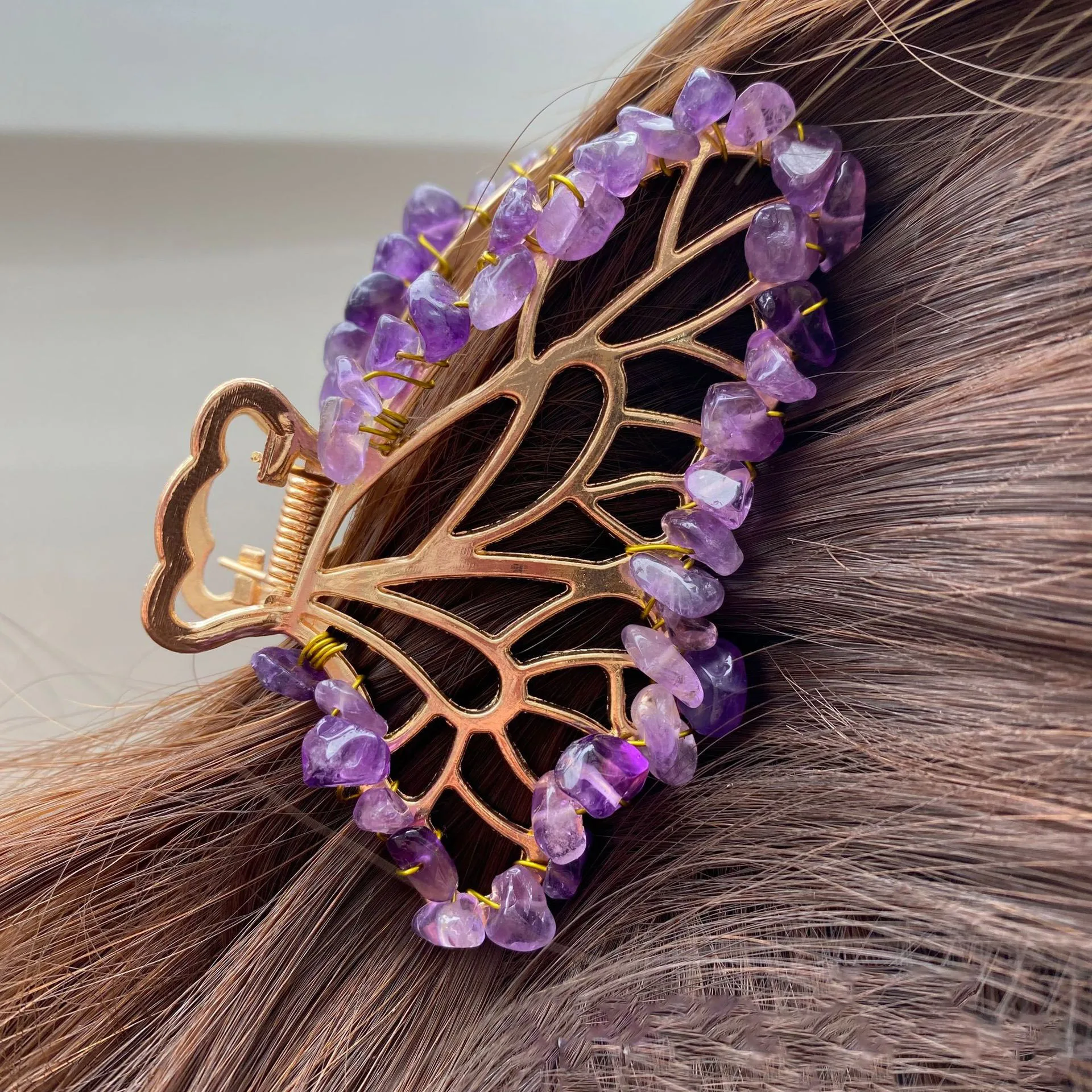 Gold Metal Bling crystal Designer Large butterfly Hair Claw gemstone Beads Clamp Hair Clips Accessory For Women Girls