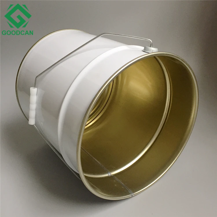 2022 Customized  10/15/18/20 liters white round epoxy floor paint tin can with handle with inner gold lacquered