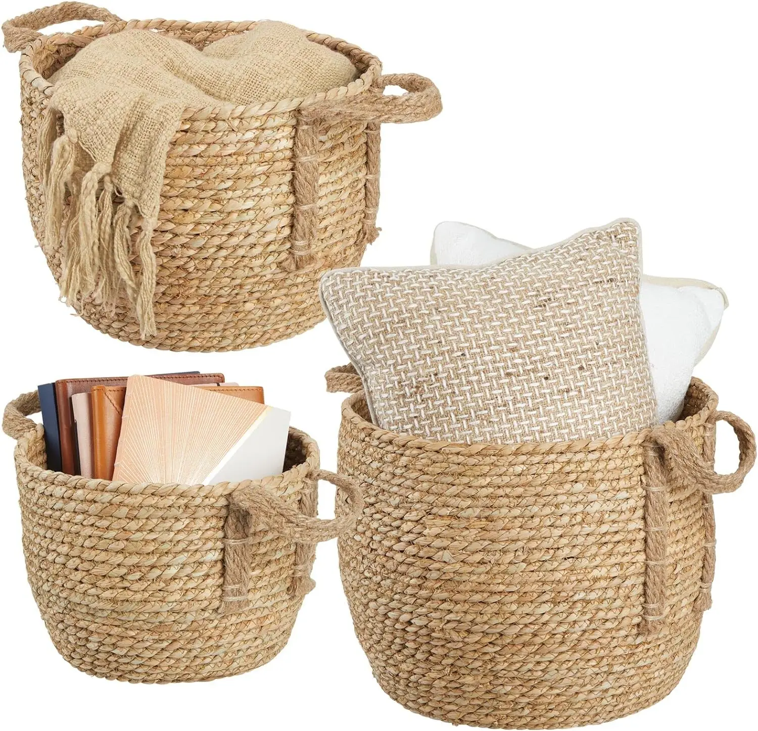 QJMAX High Quality Round Decorative Wicker Basket With Handle For Easy Storage, Natural Material Storage Basket