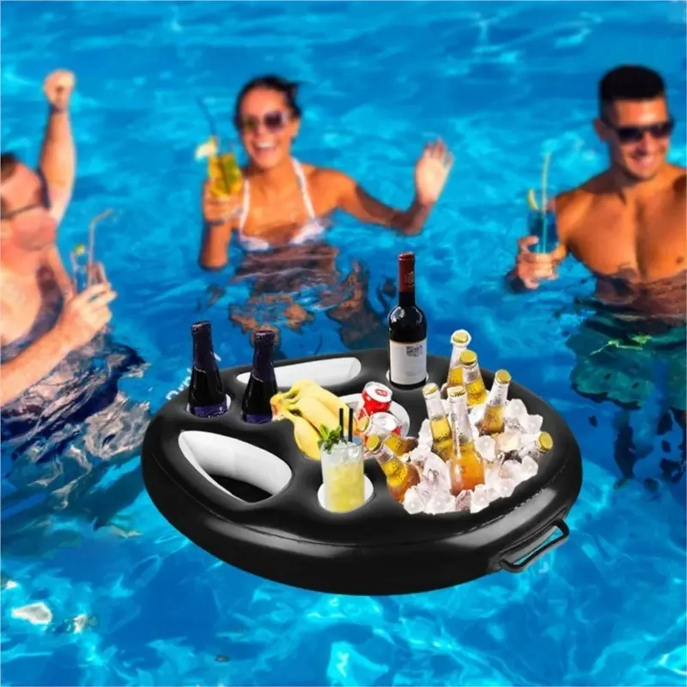 Classic Black Drink Holder Ice Bar Inflatable Floating Pool Bar Floating Food Tray Blow Up Beach Bar Float Customizable