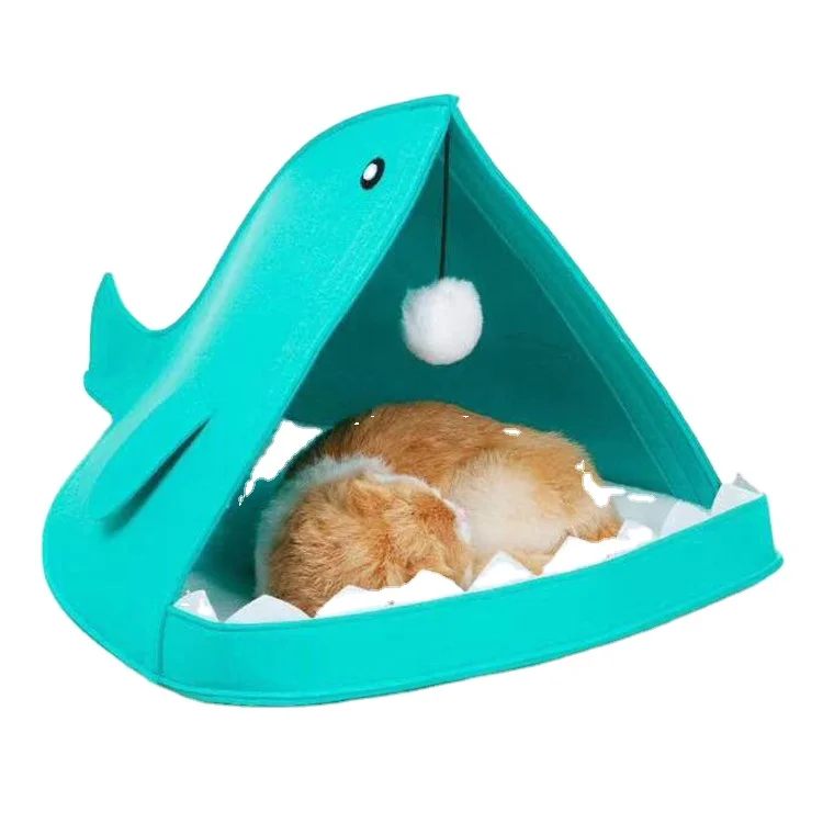 Shark Shape Cage Cave Felt  Indoor Collapsible Double Luxury Canopy Covered Soft Elevated House Nest Pet Bed for Cat Dog