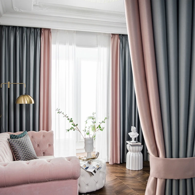 
Wholesale Custom 1000gsm Latest Designs Luxury Nordic Style Solid color Door Window Blackout Curtain Fabric For Living Room 