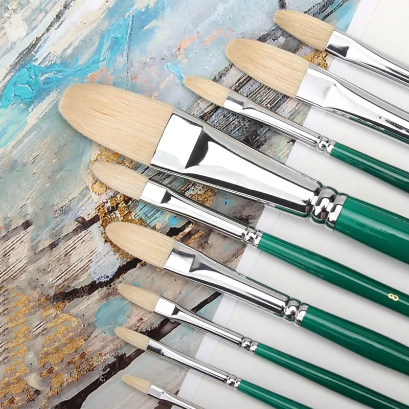 OEM Bristle Wood Handle Artist 12 pcs Brush Set For Oil Painting Gouache Painting Acrylic Painting