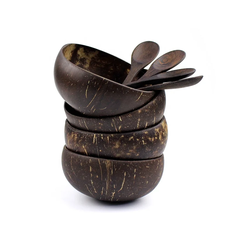 coconut bowl with flower pattern coconut bowls shell and wooden spoon sets customized box