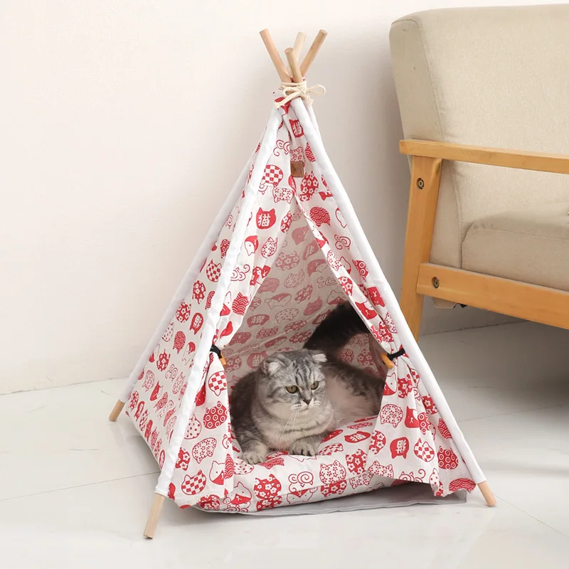Breathable Tepee Frame Travel Hous Cave Bed Indoor Tent Pet Large Tower Wood Cat Dog House