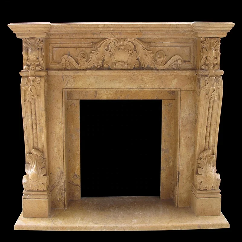 Decorative large white marble stone italian fireplace surround